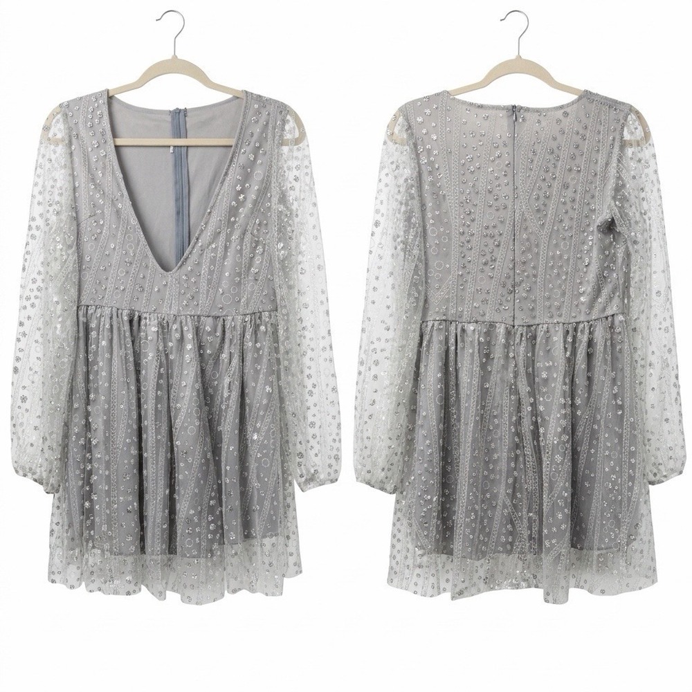 Fairycore Sparkling Ethereal Feminine Romantic Whimsey Babydoll Sz M Mini Dress